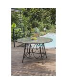 Gartenset USHUAIA-TB125 runder Tisch + 4 stapelbare braune Sessel USHUAIA-FT