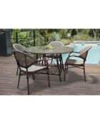 Gartenset USHUAIA-TB125 runder Tisch + 4 stapelbare braune Sessel USHUAIA-FT