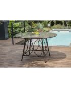 Gartenset USHUAIA-TB125 runder Tisch + 4 stapelbare braune Sessel USHUAIA-FT