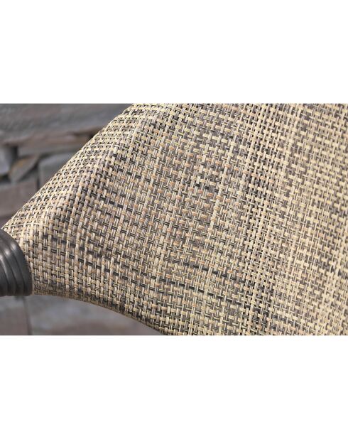 Gartenset USHUAIA-TB125 runder Tisch + 4 stapelbare braune Sessel USHUAIA-FT