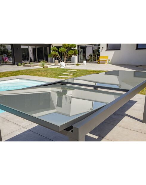Tuintafel Toledo in aluminium en glazen blad met antracietgrijze verlenging - 200/300x100x75 cm