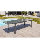 Tuintafel Toledo in aluminium en glazen blad met antracietgrijze verlenging - 200/300x100x75 cm