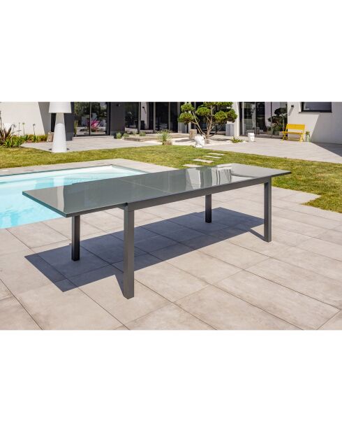 Tuintafel Toledo in aluminium en glazen blad met antracietgrijze verlenging - 200/300x100x75 cm