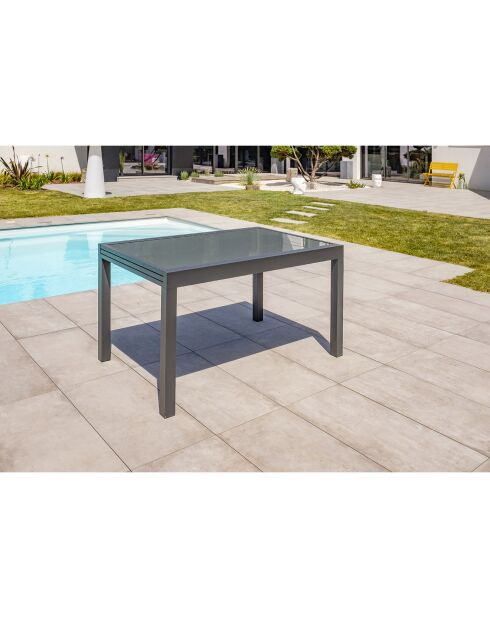 Gartentisch Toledo aus Aluminium und Glasplatte mit anthrazitgrauer Verlängerung - 135/270x90x75 cm