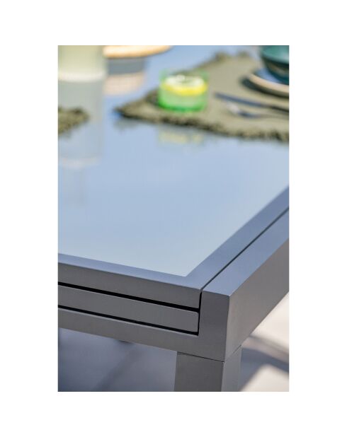 Gartentisch Toledo aus Aluminium und Glasplatte mit anthrazitgrauer Verlängerung - 135/270x90x75 cm