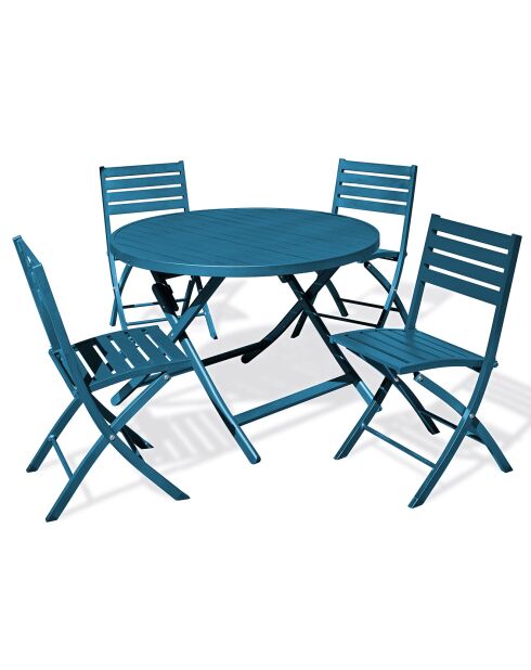 Gartenset MARIUS-TB110-CANARD Klapptisch + 4 MARIUS-CP-CANARD Klappstühle in Entenblau