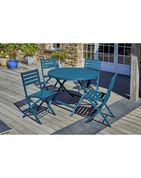 Gartenset MARIUS-TB110-CANARD Klapptisch + 4 MARIUS-CP-CANARD Klappstühle in Entenblau