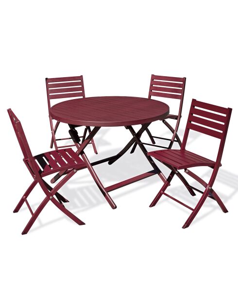 Gartenset MARIUS-TB110-CARMIN Klapptisch + 4 MARIUS-CP-CARMIN Klappstühle, karminrot
