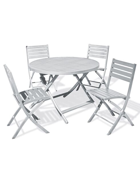 MARIUS-TB110-GRIS Klappgartentisch + 4 MARIUS-CP-GRIS zusammenklappbare graue Stühle