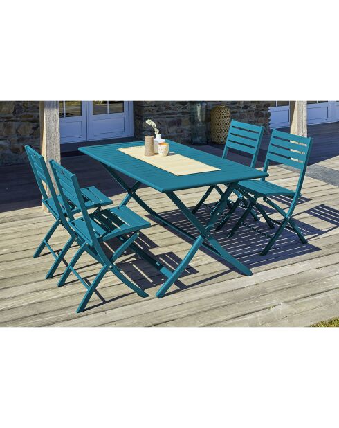 Gartenset MARIUS-TB140-CANARD Klapptisch + 4 MARIUS-CP-CANARD Klappstühle in Entenblau