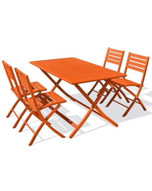 Gartenset MARIUS-TB140-ORANGE Klapptisch + 4 MARIUS-CP-ORANGE Klappstühle