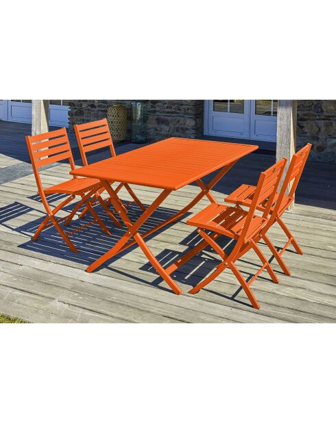 Gartenset MARIUS-TB140-ORANGE Klapptisch + 4 MARIUS-CP-ORANGE Klappstühle