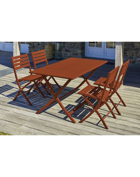 MARIUS-TB140-TERRA Gartenklapptisch + 4 MARIUS-CP-TERRA Terrakotta-Klappstühle