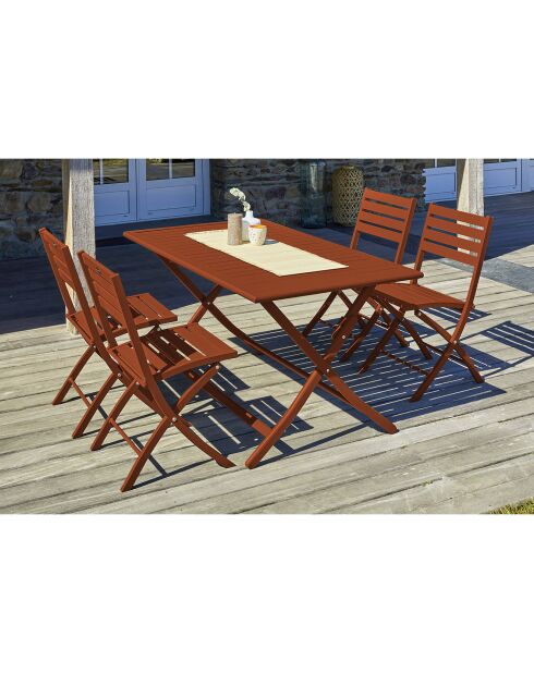 MARIUS-TB140-TERRA Gartenklapptisch + 4 MARIUS-CP-TERRA Terrakotta-Klappstühle