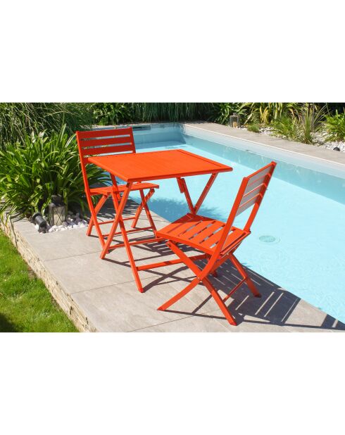 Gartenset MARIUS-TB70-ORANGE Klapptisch + 2 MARIUS-CP-ORANGE Klappstühle in Orange