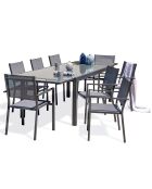 Ensemble de jardin Table TOLEDE-TB300-NOIR avec rallonge +  8 fauteuils TOLEDE-FT empilables gris anthracite