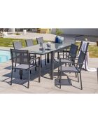 Ensemble de jardin Table TOLEDE-TB300-NOIR avec rallonge +  8 fauteuils TOLEDE-FT empilables gris anthracite