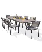 Gartenset STOCKHOLM-TB300-CER Tisch mit Verlängerung + 8 stapelbare STOCKHOLM-CH Stühle Anthrazitgrau