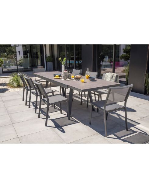 Gartenset STOCKHOLM-TB300-CER Tisch mit Verlängerung + 8 stapelbare STOCKHOLM-CH Stühle Anthrazitgrau