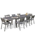 Gartenset STOCKHOLM-TB300-ALU Tisch mit Verlängerung + 8 stapelbare STOCKHOLM-CH Stühle Anthrazitgrau
