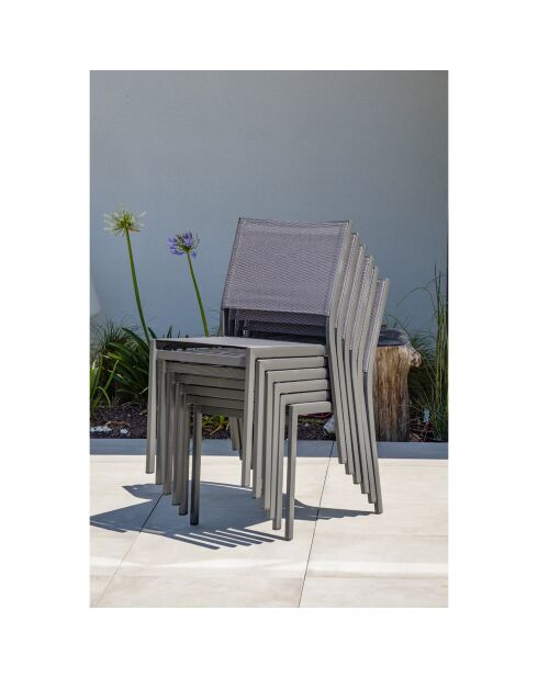 Gartenset STOCKHOLM-TB300-ALU Tisch mit Verlängerung + 8 stapelbare STOCKHOLM-CH Stühle Anthrazitgrau