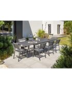 Gartenset STOCKHOLM-TB300-ALU Tisch mit Verlängerung + 8 stapelbare STOCKHOLM-CH Stühle Anthrazitgrau