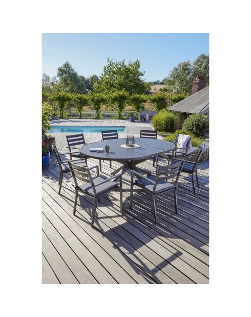 Ensemble de jardin Table PELOSA-TB200 +  8 fauteuils PELOSA-FT empilables gris anthracite