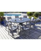 Ensemble de jardin Table PELOSA-TB200 +  8 fauteuils PELOSA-FT empilables gris anthracite