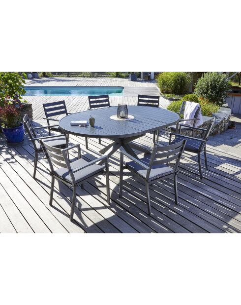 Ensemble de jardin Table PELOSA-TB200 +  8 fauteuils PELOSA-FT empilables gris anthracite