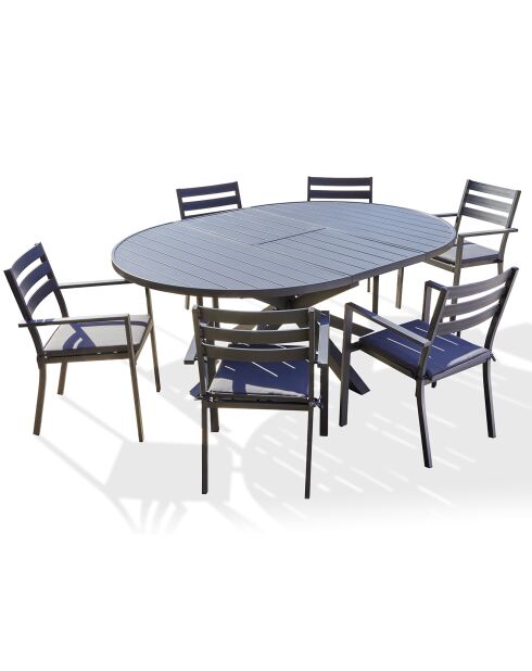 Ensemble de jardin Table PELOSA-TB200 +  6 fauteuils PELOSA-FT empilables gris anthracite