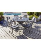 Ensemble de jardin Table PELOSA-TB200 +  6 fauteuils PELOSA-FT empilables gris anthracite