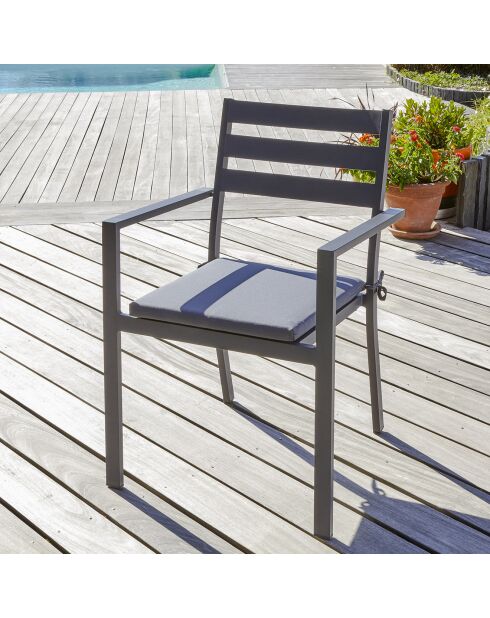 2 Fauteuils de jardin empilables PELOSA en aluminium gris anthracite - 55x58x85 cm