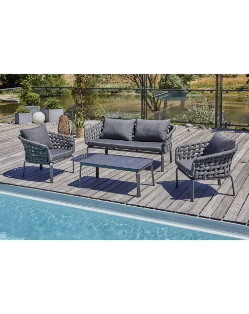 Camargue 4-zits tuinmeubilair in geweven touw en antracietgrijs aluminium