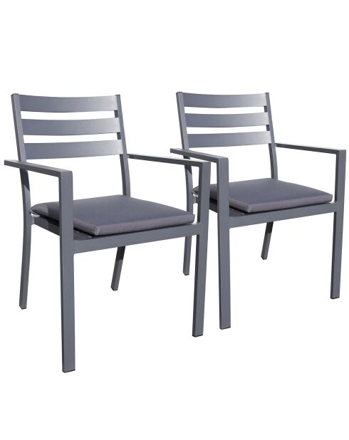 2 Fauteuils de jardin empilables PELOSA en aluminium gris anthracite - 55x58x85 cm