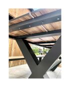 VANCOUVER Gartentisch mit Bänken aus Aluminium und HPL in anthrazitgrauer Holzoptik - 150x164x75 cm