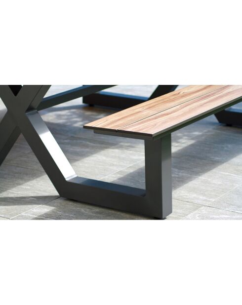 VANCOUVER Gartentisch mit Bänken aus Aluminium und HPL in anthrazitgrauer Holzoptik - 150x164x75 cm