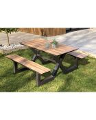 VANCOUVER Gartentisch mit Bänken aus Aluminium und HPL in anthrazitgrauer Holzoptik - 150x164x75 cm