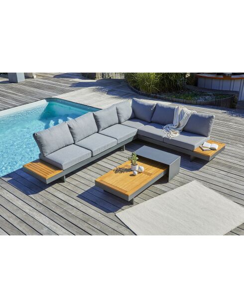 Muebles de jardín de esquina Vanuatu de 6 plazas en madera de acacia y aluminio gris antracita
