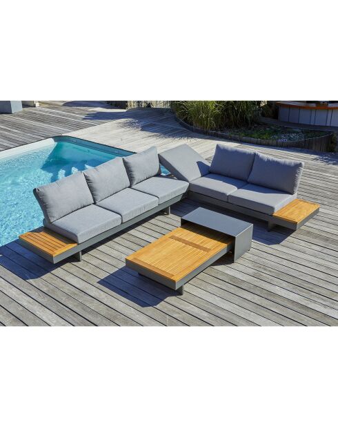 Muebles de jardín de esquina Vanuatu de 6 plazas en madera de acacia y aluminio gris antracita