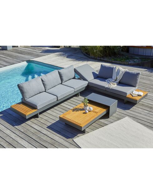 Muebles de jardín de esquina Vanuatu de 6 plazas en madera de acacia y aluminio gris antracita