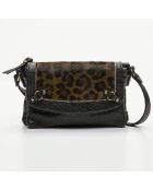 Mini pochette en Cuir d'Agneau Joe noir/léopard - 20x12.5x3 cm