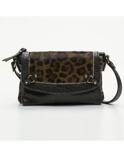 Mini pochette en Cuir d'Agneau Joe noir/léopard - 20x12.5x3 cm