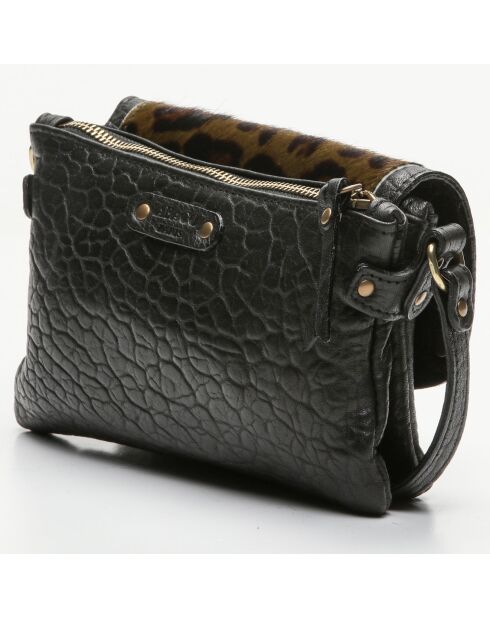Mini pochette en Cuir d'Agneau Joe noir/léopard - 20x12.5x3 cm