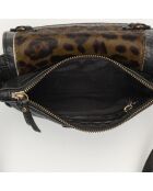 Mini pochette en Cuir d'Agneau Joe noir/léopard - 20x12.5x3 cm