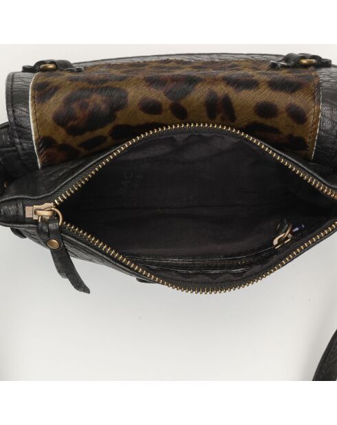 Mini pochette en Cuir d'Agneau Joe noir/léopard - 20x12.5x3 cm