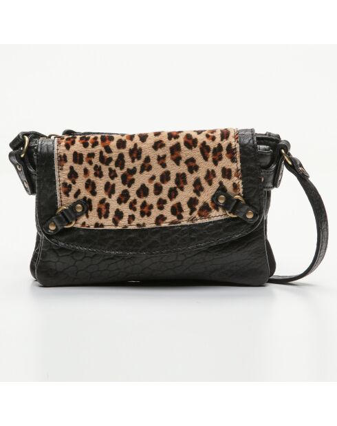 Mini pochette en Cuir d'Agneau Joe léopard/noir - 20x12.5x3 cm