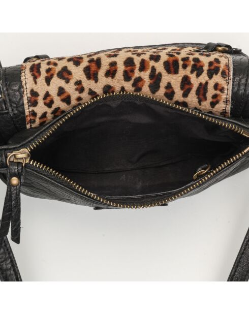 Mini pochette en Cuir d'Agneau Joe léopard/noir - 20x12.5x3 cm