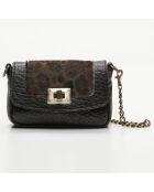 Pochette en Cuir d'Agneau Lillie noir/léopard - 16x10x4 cm