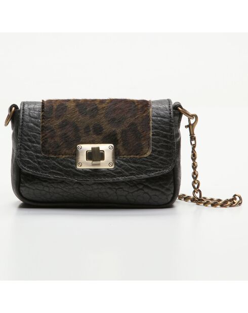Pochette en Cuir d'Agneau Lillie noir/léopard - 16x10x4 cm