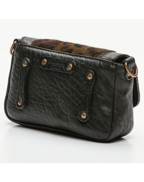 Pochette en Cuir d'Agneau Lillie noir/léopard - 16x10x4 cm